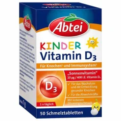 Abtei Kinder Vitamin D3 Schmelztabletten, 50 St-Kinder Multivitamine