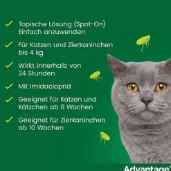 Advantage Nager|Flöhe, Zecken & Co.-80 für große Katzen und Zierkaninchen ab 4 kg, 4X0.8 ml