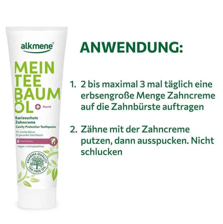 Alkmene Mein Teebaumöl Kariesschutz Zahncreme, 100 ml- Zahnpasta & Zahncreme