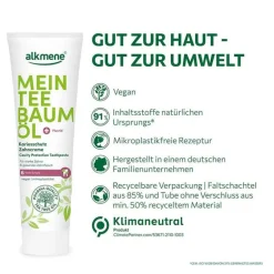 Alkmene Mein Teebaumöl Kariesschutz Zahncreme, 100 ml- Zahnpasta & Zahncreme