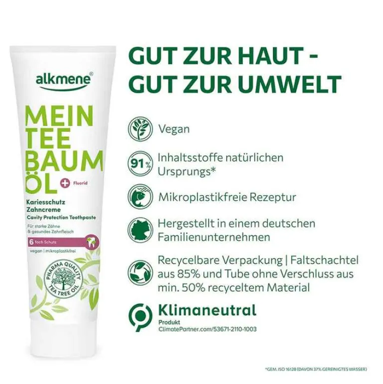 Alkmene Mein Teebaumöl Kariesschutz Zahncreme, 100 ml- Zahnpasta & Zahncreme
