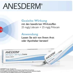 Anesderm 25 mg/g + 25 mg/g Creme + Pflaster, 5X5 g- Lidocain
