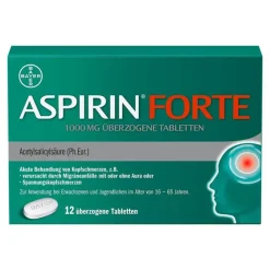 Aspirin FORTE 1000 mg überzogene Tabletten, 12 St- Migräne Tabletten|Kopfschmerztabletten