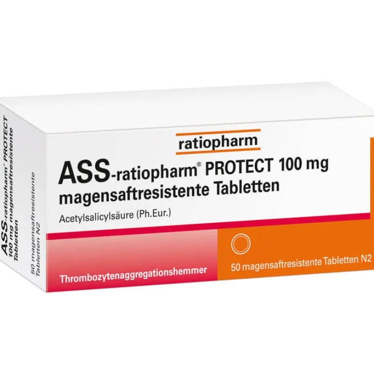 Ratiopharm Blutverdünner Medikamente|Acetylsalicylsäure (Ass)-ASS- Protect 100 mg magensaftresistent Tabletten, 50 St