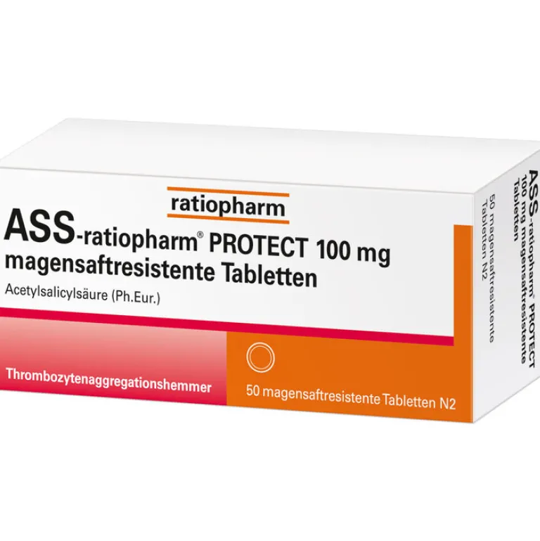 Ratiopharm Blutverdünner Medikamente|Acetylsalicylsäure (Ass)-ASS- Protect 100 mg magensaftresistent Tabletten, 50 St