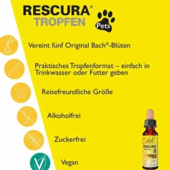 Rescura Bachblüten Original Pets Tropfen alkoholfrei vet. (für Tiere), 10 ml- Beruhigungsmittel Katze|Beruhigungsmittel Hund
