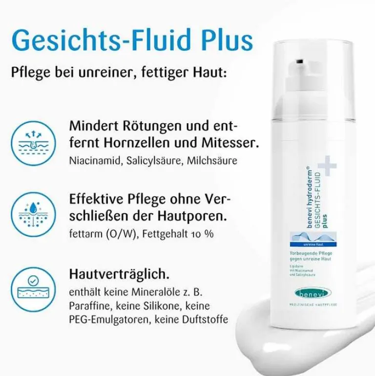 Benevi Hydroderm Gesichts Fluid plus, 50 ml- Unreine Haut|Tagespflege