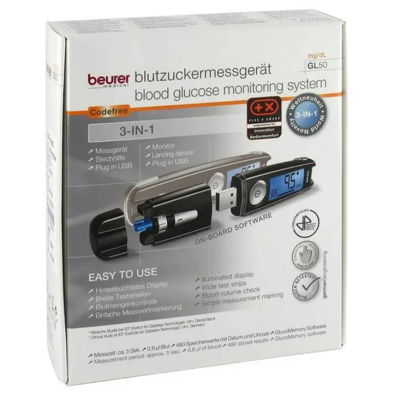 Beurer Blutzuckertests|Blutzuckermessgerät-GL50 mg / dl Blutzuckermessgerät schwarz, 1 St