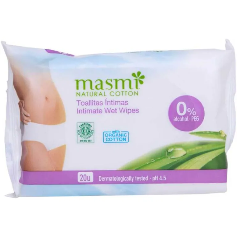 Intimpflege-Bio Intimpflegetücher 100% Bio-Baumwolle Masmi, 20 St