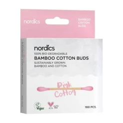 Bio Kosmetikstäbchen Bambus Baumwolle pink Nordics, 100 St^ Best