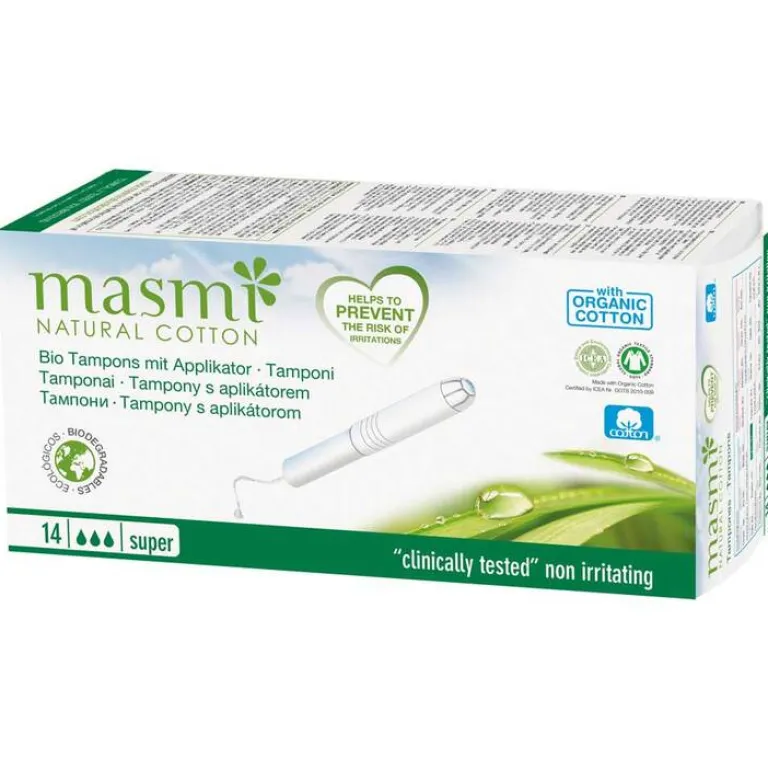 Masmi Tampons-Bio Tampons Super mit Applikator 100% Bio Baumwolle , 14 St