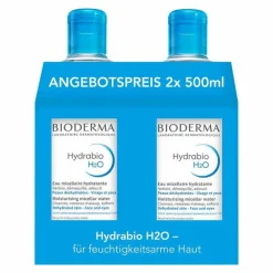 Trockene Haut|Reinigung-Bioderma Hydrabio H2O Mizellen-Reinigungslösung für feuchtigkeitsarme Haut, 2X500 ml