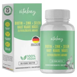Vitabay Biotin + Zink + Selen Haut + Haare + Nägel vegan Tabletten, 365 St- Mikronährstoffe