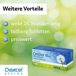 Cetidex 10 mg Filmtabletten, 100 St- Cetirizin|Allergie Tabletten