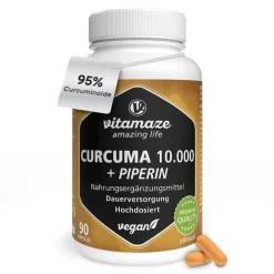 Vitamaze Curcuma 10.000 + Piperin hochdosiert vegan Kapseln, 90 St- Kurkuma Kapseln