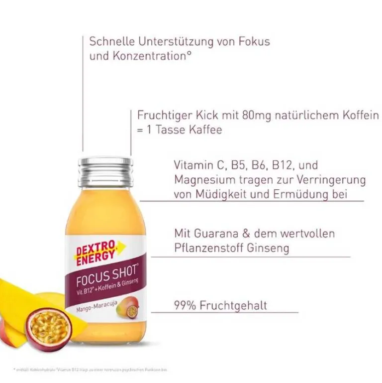 Dextro Energy Hirnleistung & Nerven-Focus SHOT Mango-Maracuja, 60 ml