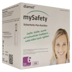 Diamet Lanzetten & Stechhilfen-Mysafety Sicherheits-Pen Kanüle 31 G 0,25x6 mm, 100 St