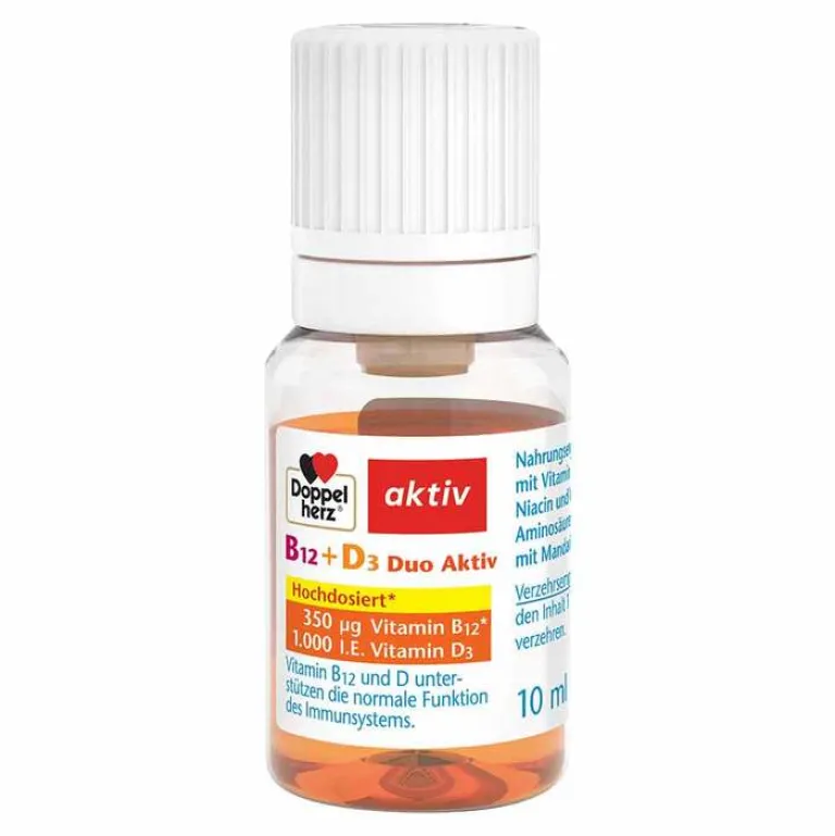 Doppelherz B12 + D3 Duo Aktiv Trinkampullen, 8 St- Vitamin D (Colecalciferol)|Vitamin B12 (Cobalamin)