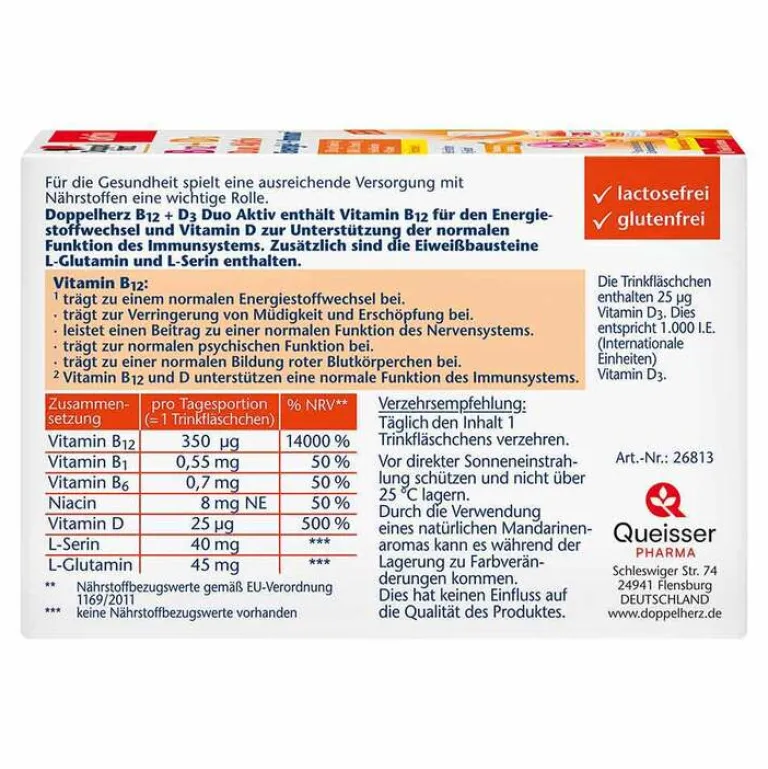 Doppelherz B12 + D3 Duo Aktiv Trinkampullen, 8 St- Vitamin D (Colecalciferol)|Vitamin B12 (Cobalamin)