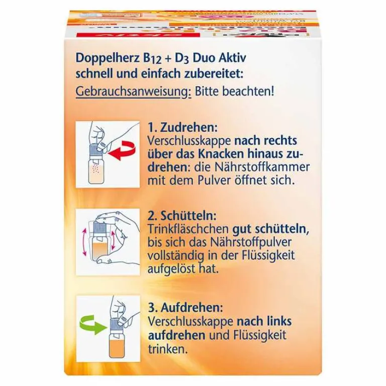 Doppelherz B12 + D3 Duo Aktiv Trinkampullen, 8 St- Vitamin D (Colecalciferol)|Vitamin B12 (Cobalamin)