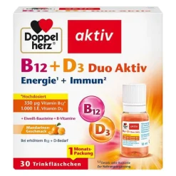 Doppelherz B12 + D3 Duo Aktiv Trinkampullen, 30 St- Vitamin D (Colecalciferol)|Vitamin B12 (Cobalamin)