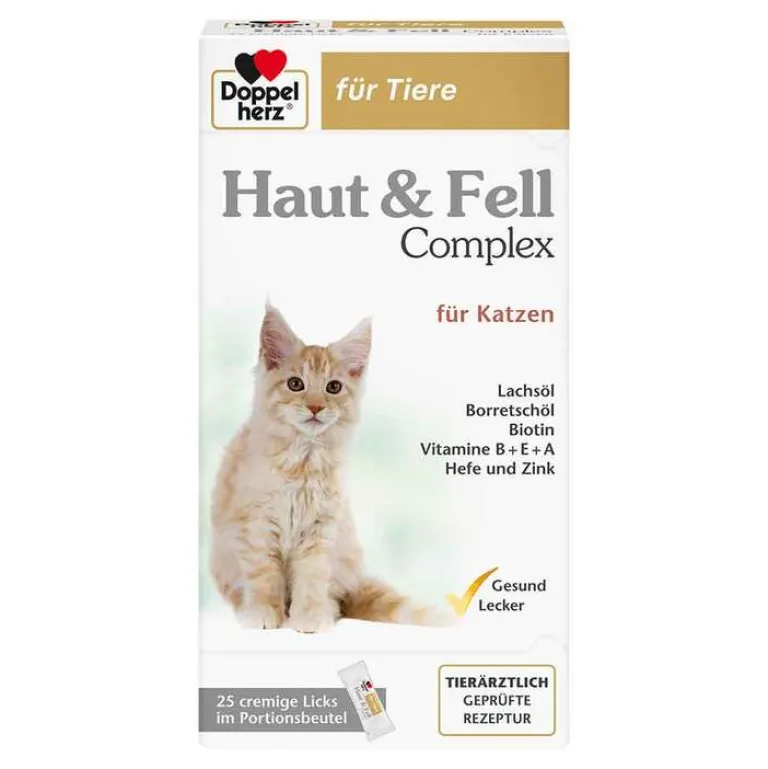 Doppelherz für Tiere Haut & Fell Complex Portionsbeutel für Katzen, 25 St- Vitamine-Mineralstoffe