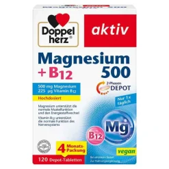 Doppelherz Vitamin B12 (Cobalamin)|Magnesium-Magnesium 500 + B12 2-Phasen Depot Tabletten , 120 St