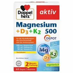Doppelherz Magnesium 500 + D3 + K2 Depot Tabletten, 60 St- Magnesium