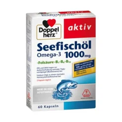 Doppelherz Seefischöl Omega-3 1000 mg+Folsäure Kapseln, 60 St- Omega 3 Kapseln|Homocysteinspiegel