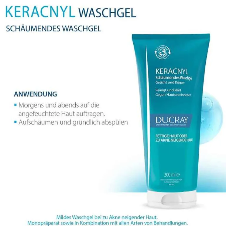 Ducray Unreine Haut|Trockene & Sensible Haut-Keracnyl Waschgel, 200 ml