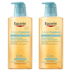 Eucerin Trockene & Sensible Haut|Neurodermitis Basispflege-AtopiControl Dusch- und Badeöl, 2x400 ml