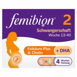 Femibion 2 Schwangerschaft in der 4-Wochen-Packung mit je 28 Tabletten und Kapseln, 2X28 St- Vitamin B9 (Folsäure)|Schwangerschaft