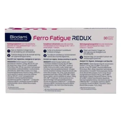 Biodami Vitamin C (Ascorbinsäure)|Vitamin B9 (Folsäure)-Ferro Fatigue Redux Kapseln , 30 St