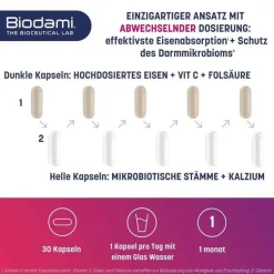 Biodami Vitamin C (Ascorbinsäure)|Vitamin B9 (Folsäure)-Ferro Fatigue Redux Kapseln , 30 St