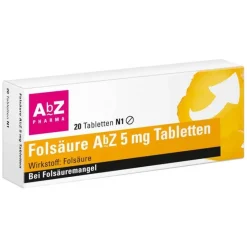 AbZ Folsäure 5 mg Tabletten, 20 St- Vitamin B9 (Folsäure)