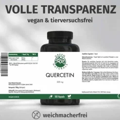 Green Naturals Quercetin 500 mg hochdosiert Kapseln , 180 St- Quercetin