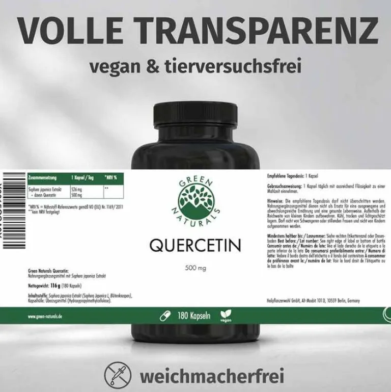 Green Naturals Quercetin 500 mg hochdosiert Kapseln , 180 St- Quercetin