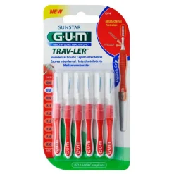 GuM Trav-Ler 0,8mm Kerze rot Interdental + 6Kappen, 6 St- Zwischenraumreinigung