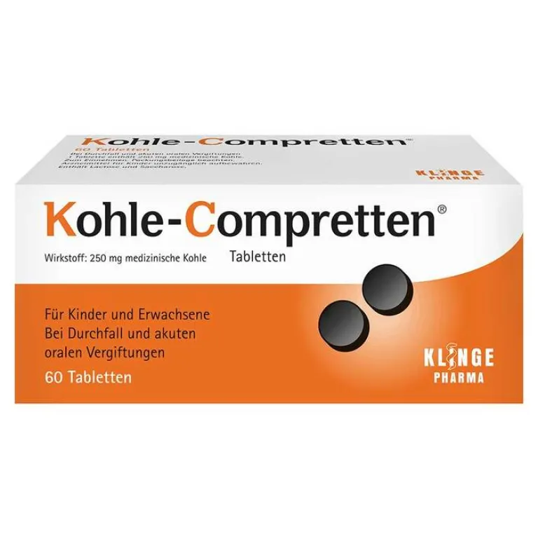 Kohle-Compretten Mittel Gegen Durchfall & Erbrechen|Für Unterwegs-Tabletten, 60 St