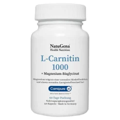Natugena L-Carnitin|Carnitin-L-Carnitin 1000 Carnipure + Magnesium vegan Kapseln, 120 St