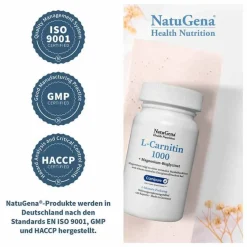 Natugena L-Carnitin|Carnitin-L-Carnitin 1000 Carnipure + Magnesium vegan Kapseln, 120 St