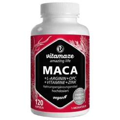 Maca 10:1 hochdosiert + L-Arginin + OPC + Vitamine + Zink vegan Kapseln, 120 St^Vitamaze Best