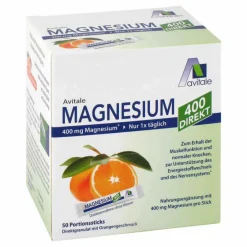Avitale Magnesium 400 direkt Orange Portionssticks, 50X2.1 g- Hirnleistung & Nerven