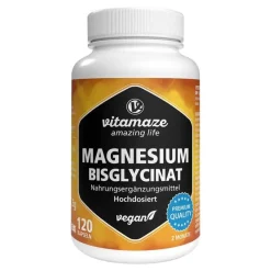 Vitamaze Magnesium|Muskulatur-Magnesium Bisglycinat 750 mg vegan Kapseln, 120 St
