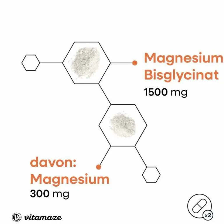 Vitamaze Magnesium|Muskulatur-Magnesium Bisglycinat 750 mg vegan Kapseln, 120 St