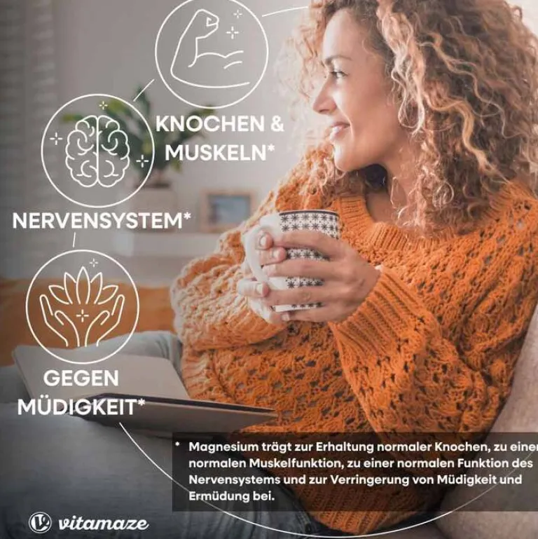 Vitamaze Magnesium|Muskulatur-Magnesium Bisglycinat 750 mg vegan Kapseln, 120 St
