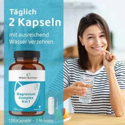 Magnesium|Erschöpfung-Magnesium Komplex 4in1 hochdosiert vegan Kapseln, 120 St