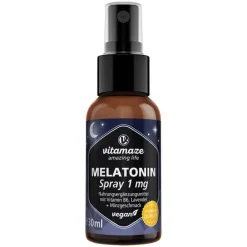 Vitamaze Melatonin 1 mg hochdosiert vegan Spray, 30 ml- Melatonin Spray