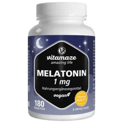 Melatonin 1 mg hochdosiert vegan Tabletten, 180 St^Vitamaze