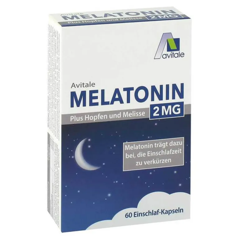 Avitale Melatonin Tabletten-Melatonin 2 mg plus Hopfen und Melisse Kapseln, 60 St